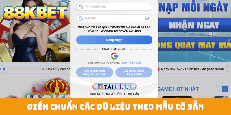 Điền chuẩn các dữ liệu theo mẫu có sẵn
